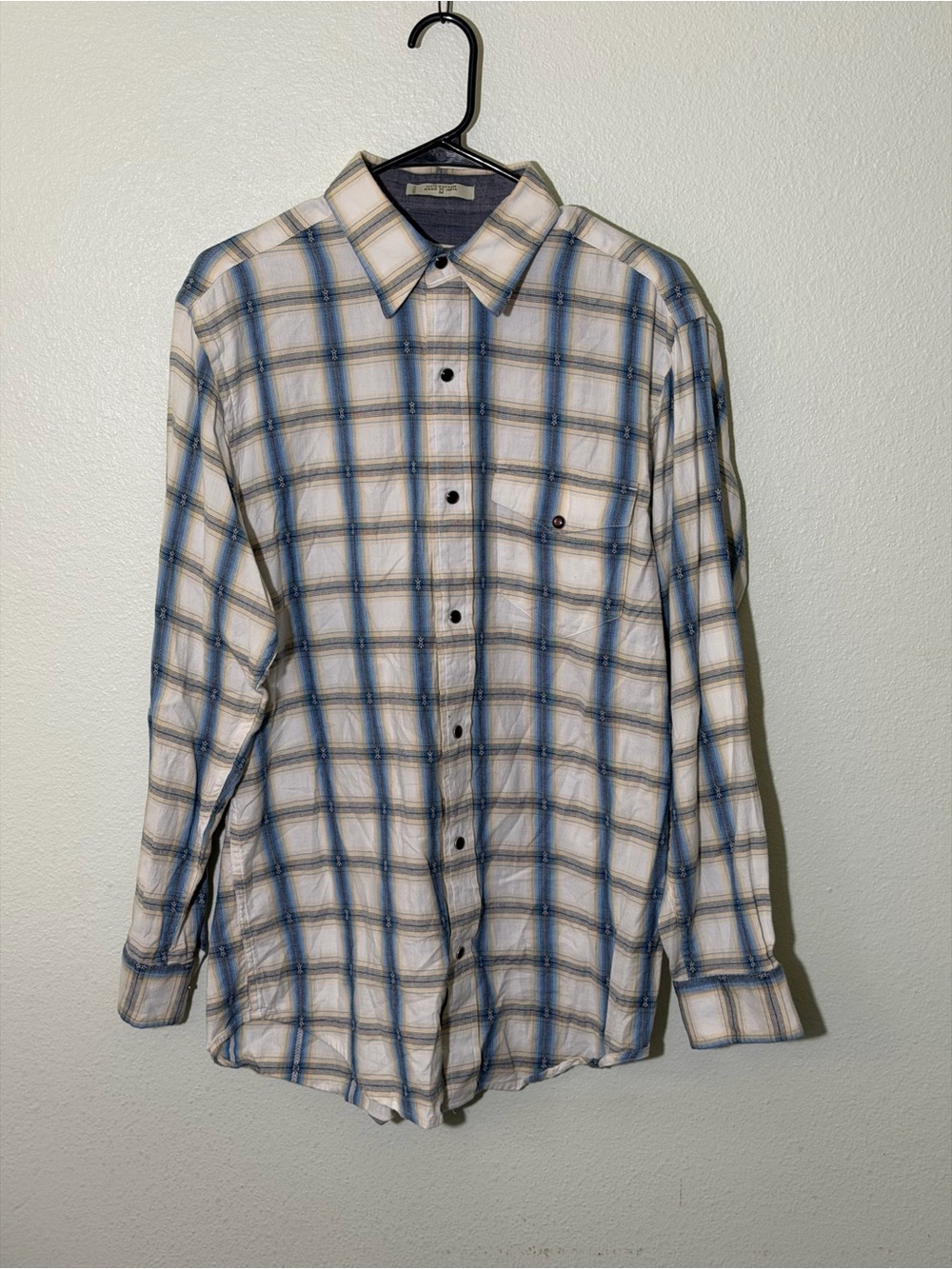 Orvis Shirt Mens Medium Plaid Western Style Long Sleeve Pearl Snap